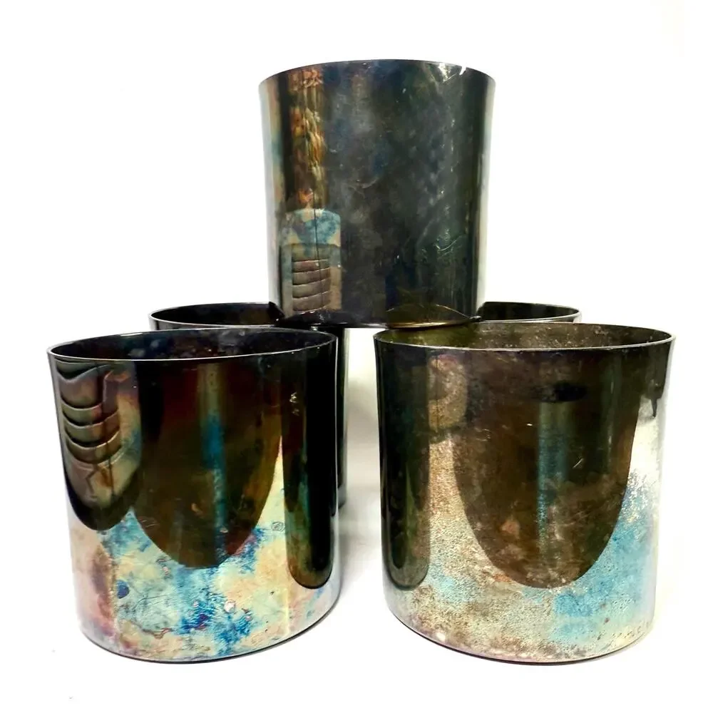 Vintage Patina Silver-Plated Cups – Valero E.P.B. Spain, Set of 5